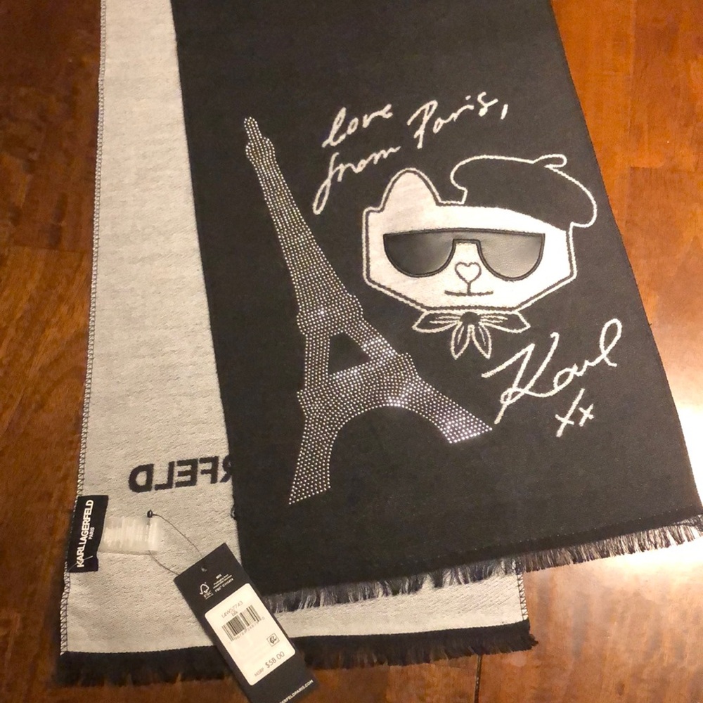 Karl Lagerfeld Black and Gray Scarf with Eiffel Tower